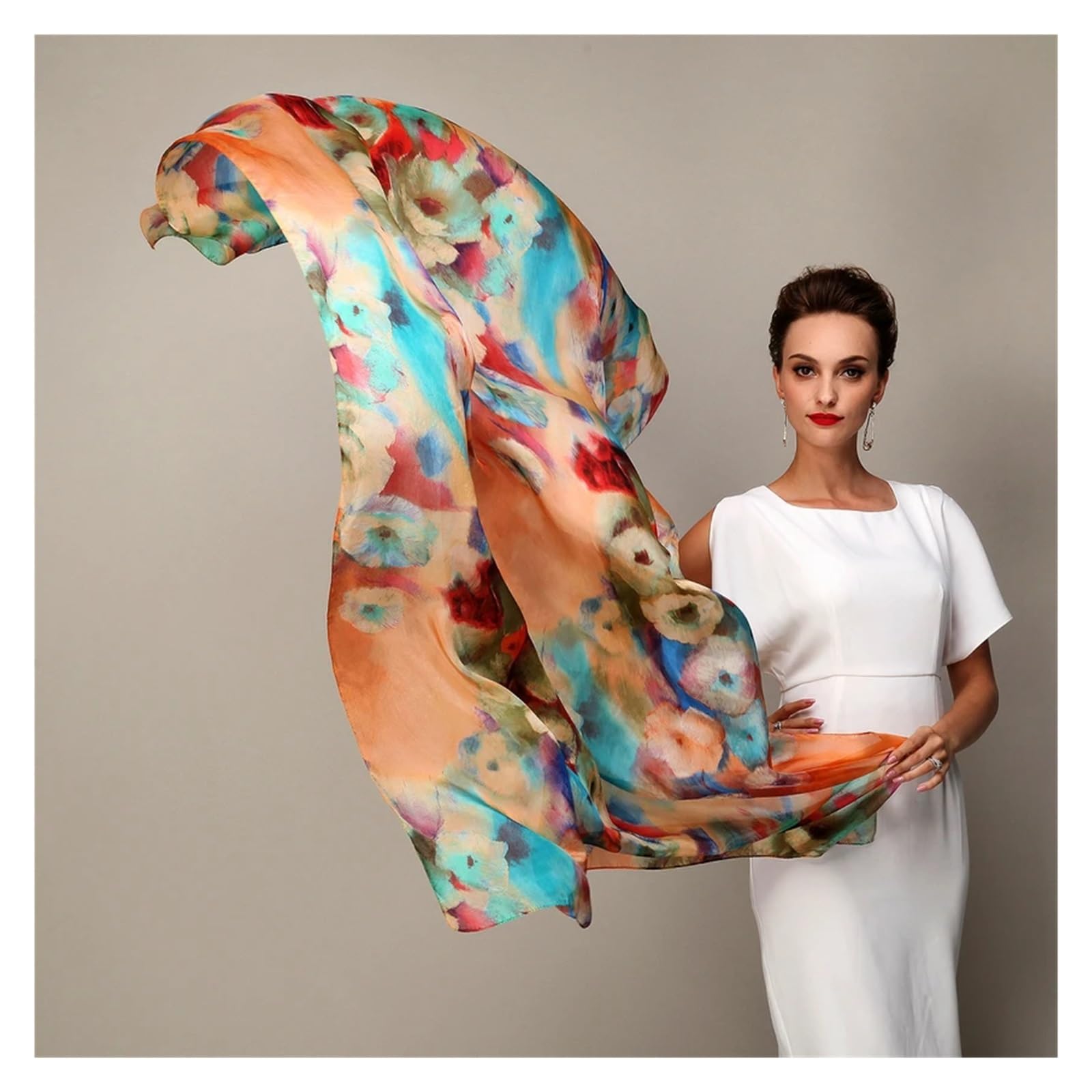 Sciarpa di Seta Sciarpa da donna invernale Sciarpe di seta di gelso Scialle Sciarpa lunga di seta femminile Blu e caffè 180 * 110 cm (Color : Beige white)