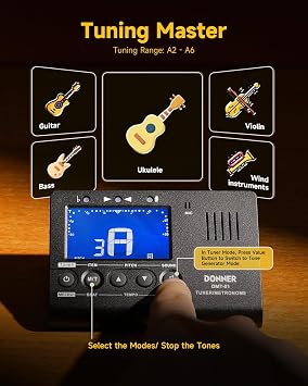Donner Metronome Tuner for All Instruments - Guitar, Bass, Violin, Ukulele, Trumpet, Chromatic, Clarinet, Flute, 3 in 1 Digital Metronome with Tuner/Metronome/Tone Generator, DMT-01