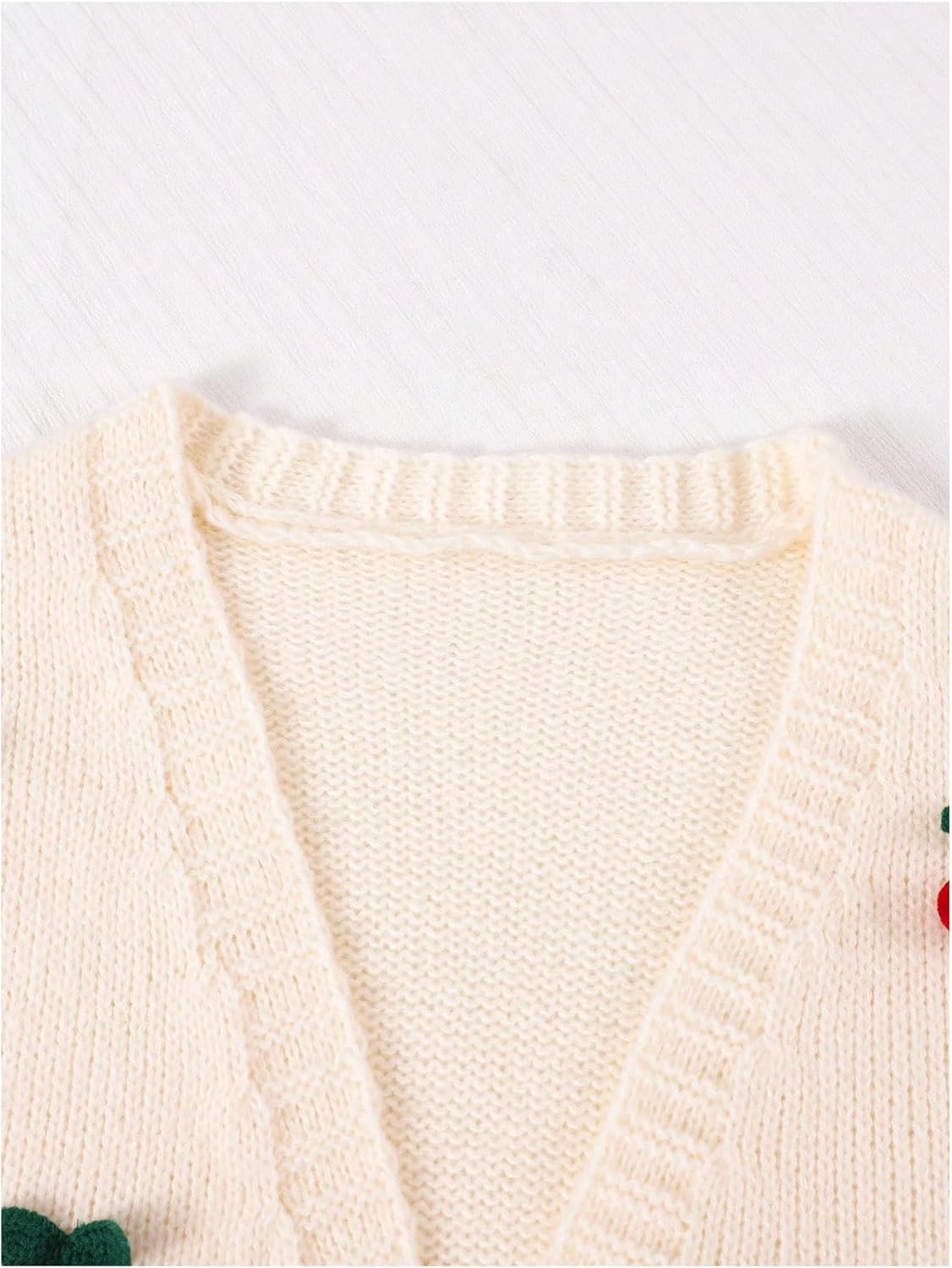 Girl's 3D Cherry Cardigan Sweater Open Front Long Sleeve Knit Cute Fall Cardigans - Image 5