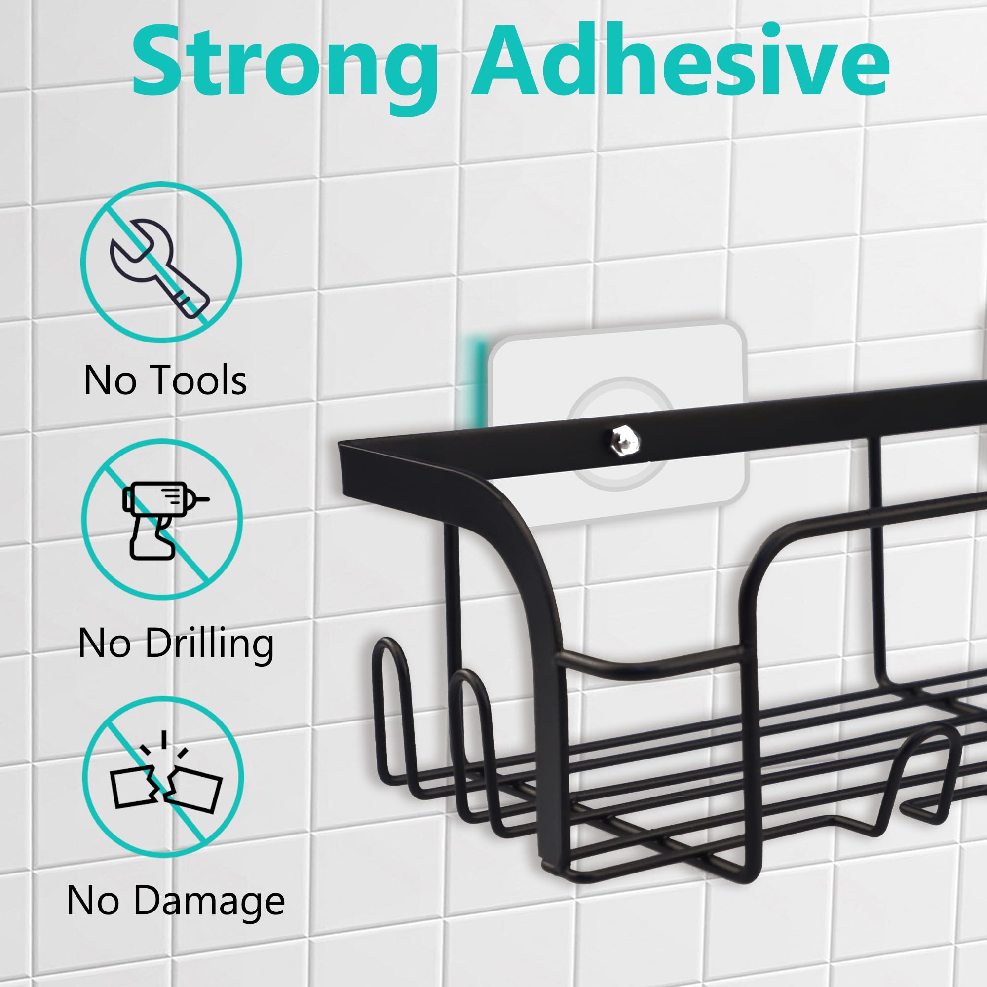 Evenpop 5 Pack Shower Caddy, No Drilling, Rustproof Shower Shelf with Soap Holder and Hooks with 20 Hooks - Image 4