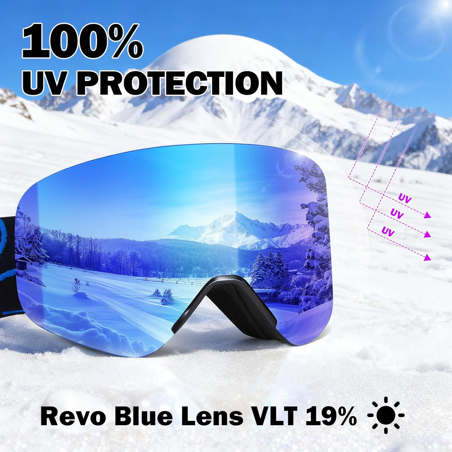 Ski Goggles Full Revo Snowboard Goggles for Men Women Adult Frameless Lenses UV Protection OTG Magnetic Lenses