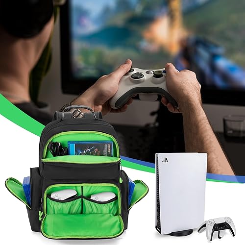 Vista 7 de PGmoon Console Backpack Compatible with PS5Xbox OneOne SXbox 360, Travel Carrying Case Bag with Protective Liner Fits 15.6" Laptop, Headset