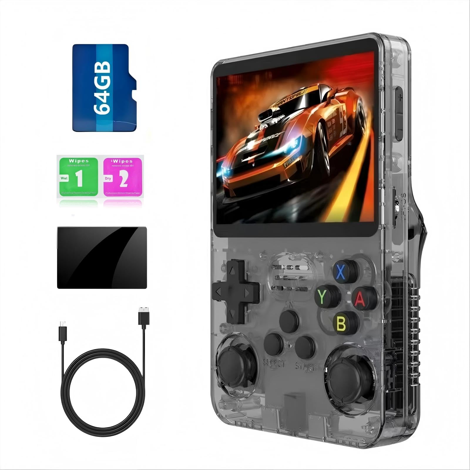 ugtenversi R36s Portable Retro Handheld Game Console ,20000+ Games ,12+Emulators , Game Emulator Handheld 3.5-inch IPS Screen ( Clear Black)
