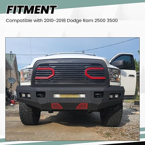 Miniatura 3 de HECASA Parachoques delantero compatible con Dodge Ram 2500 2010-2018 3500 W18 W, luces LED, diseño de malla, mantiene los ganchos de remolque de
