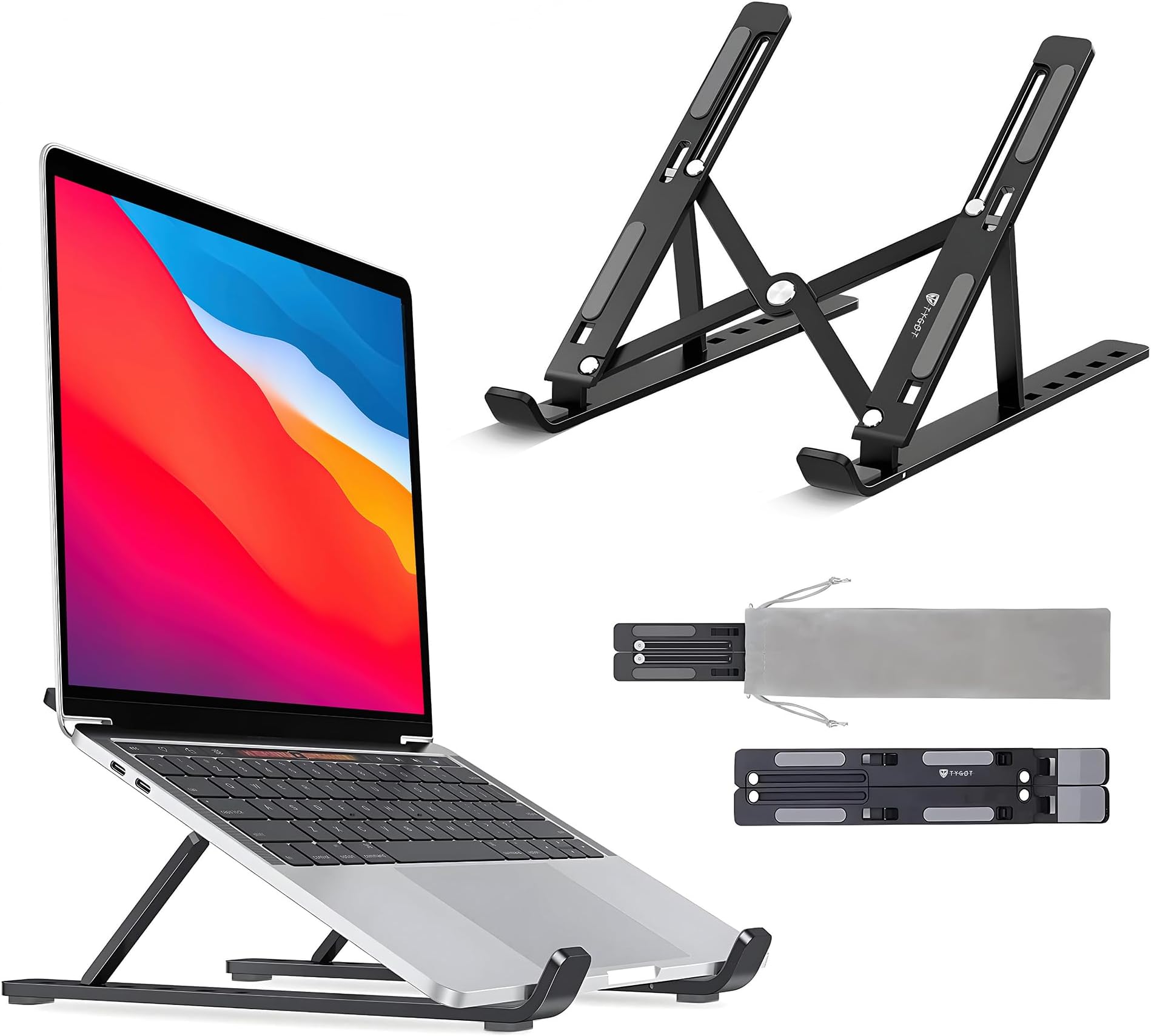 Tygot 6 Angles Adjustable Aluminum Ergonomic Foldable Portable Tabletop Laptop/Desktop Riser Stand Holder Compatible for MacBook, HP, Dell, Lenovo & All Other Notebook (Black)