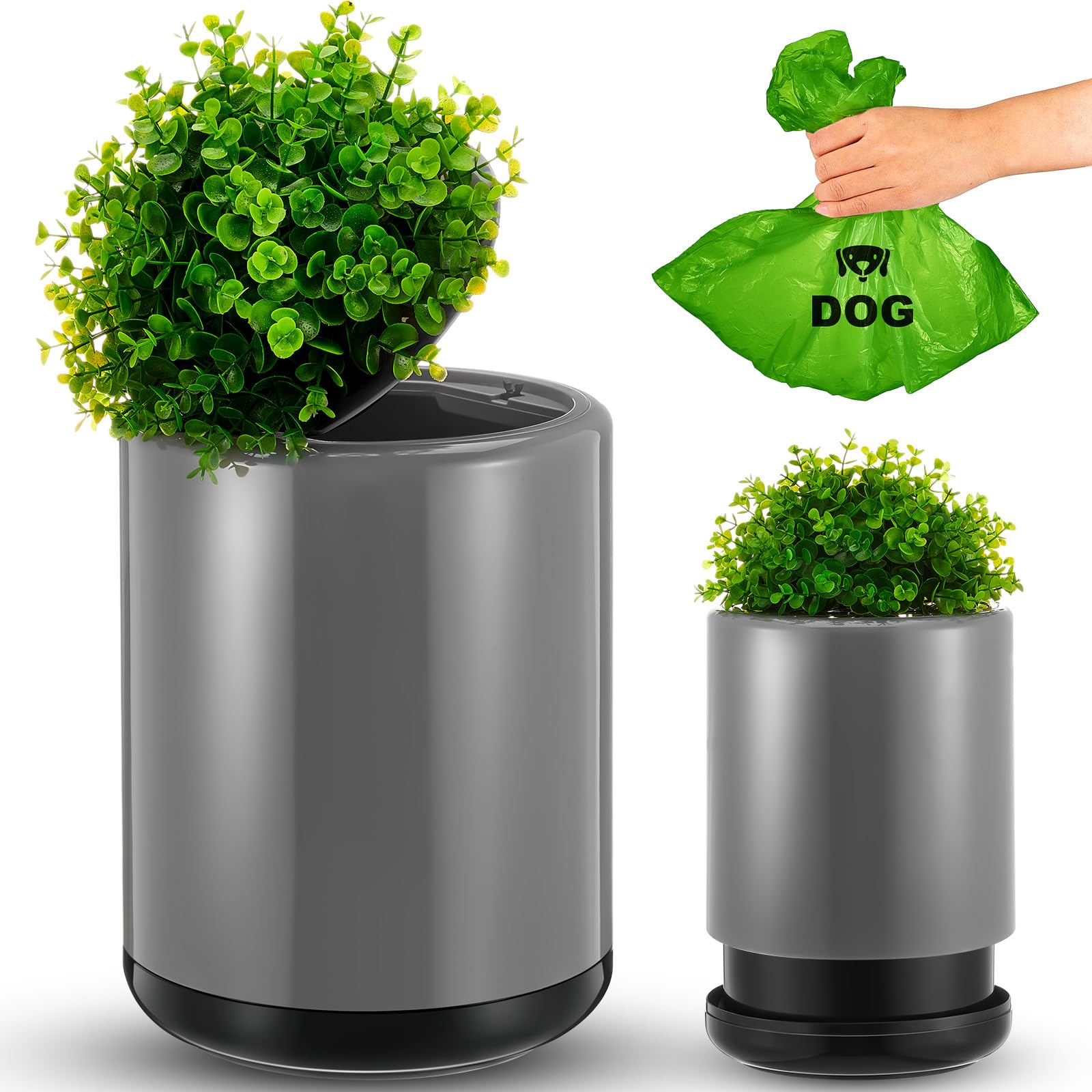 Jingmore Dog Poop Trash Can Outside 13 L/ 3. 4 Gal Dog Waste Trash Can with Lid, Plant-Styled, Double-Layer Design, Outdoor Garbage Container for