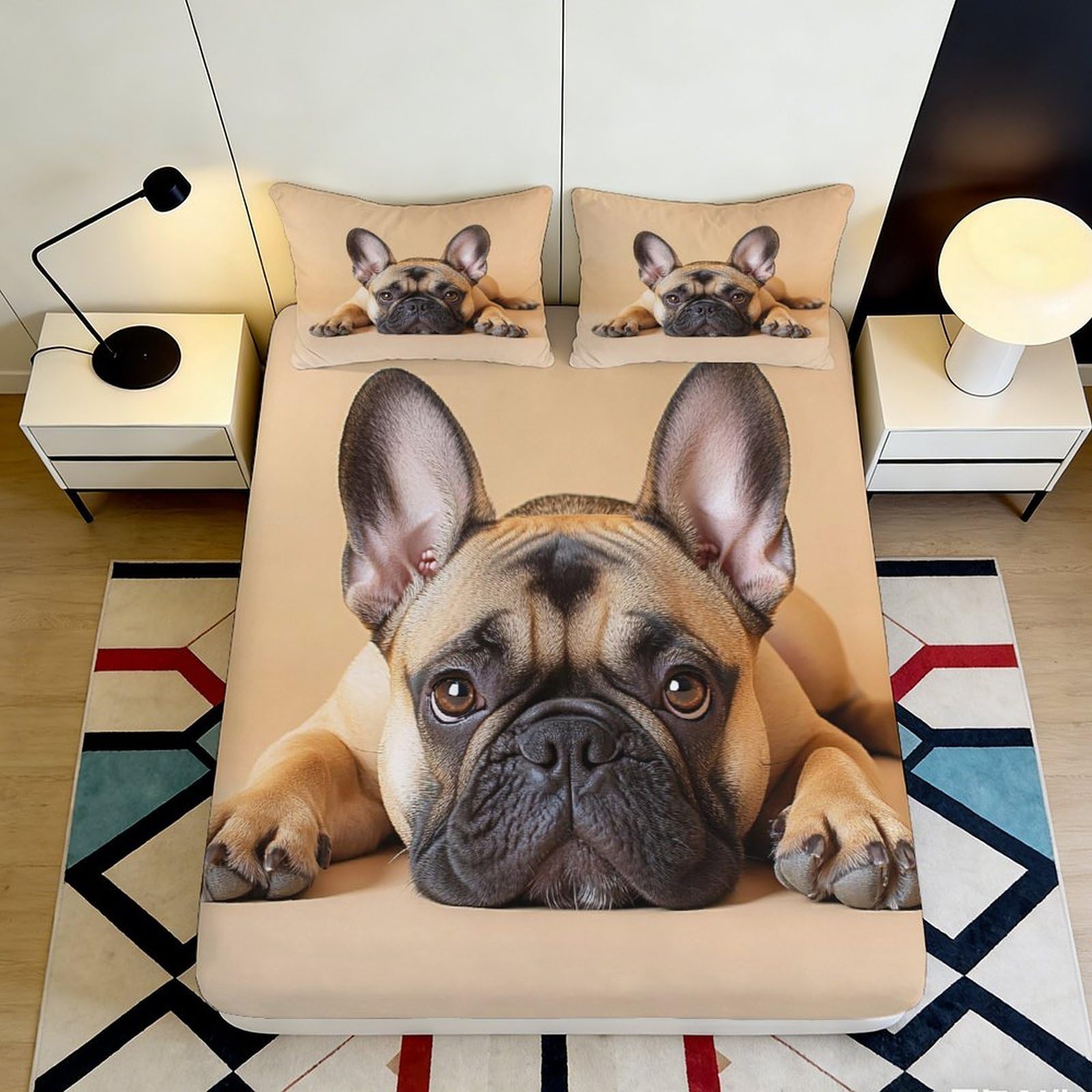3D Printed French Bulldog Fitted Sheet Microfiber Soft Breathable Dog Pattern Mattress Cover for Bedroom Dorm Decor 140x200x25cm