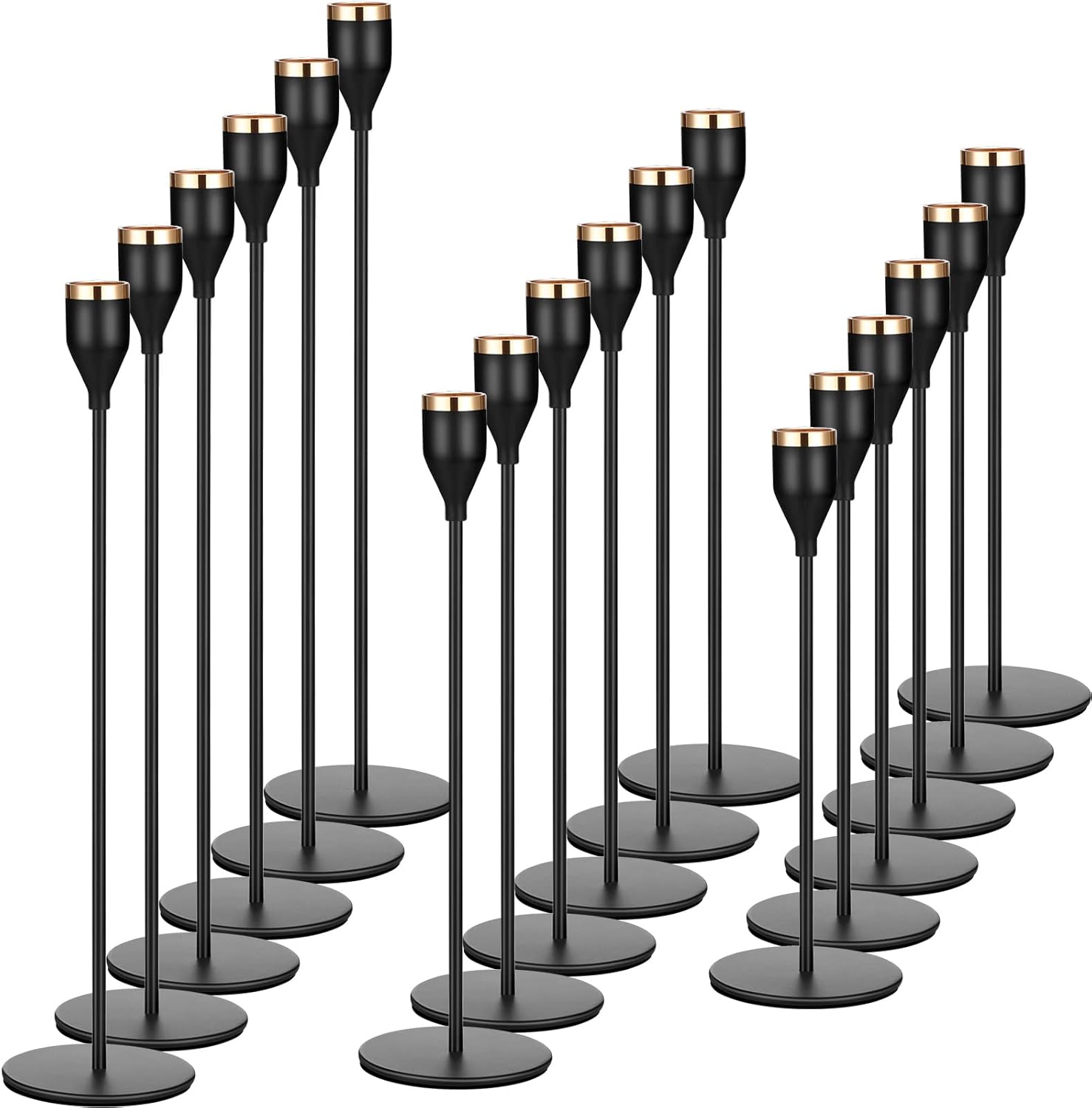 18 Pcs Black Candle Holder Metal Matte Black Candlestick