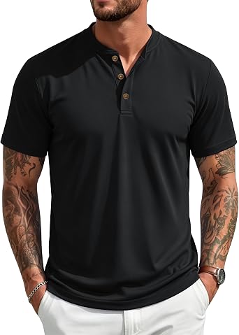 MAGCOMSEN Mens Henley Short Sleeve Shirt UPF 80+ Lightweight T-Shirts Moisture Wicking Tee Casual Summer Basic Solid Shirt