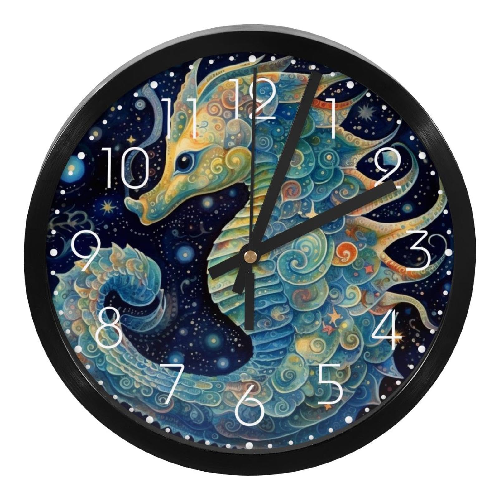 Horloge murale hippocampe sans tic-tac design cosmique