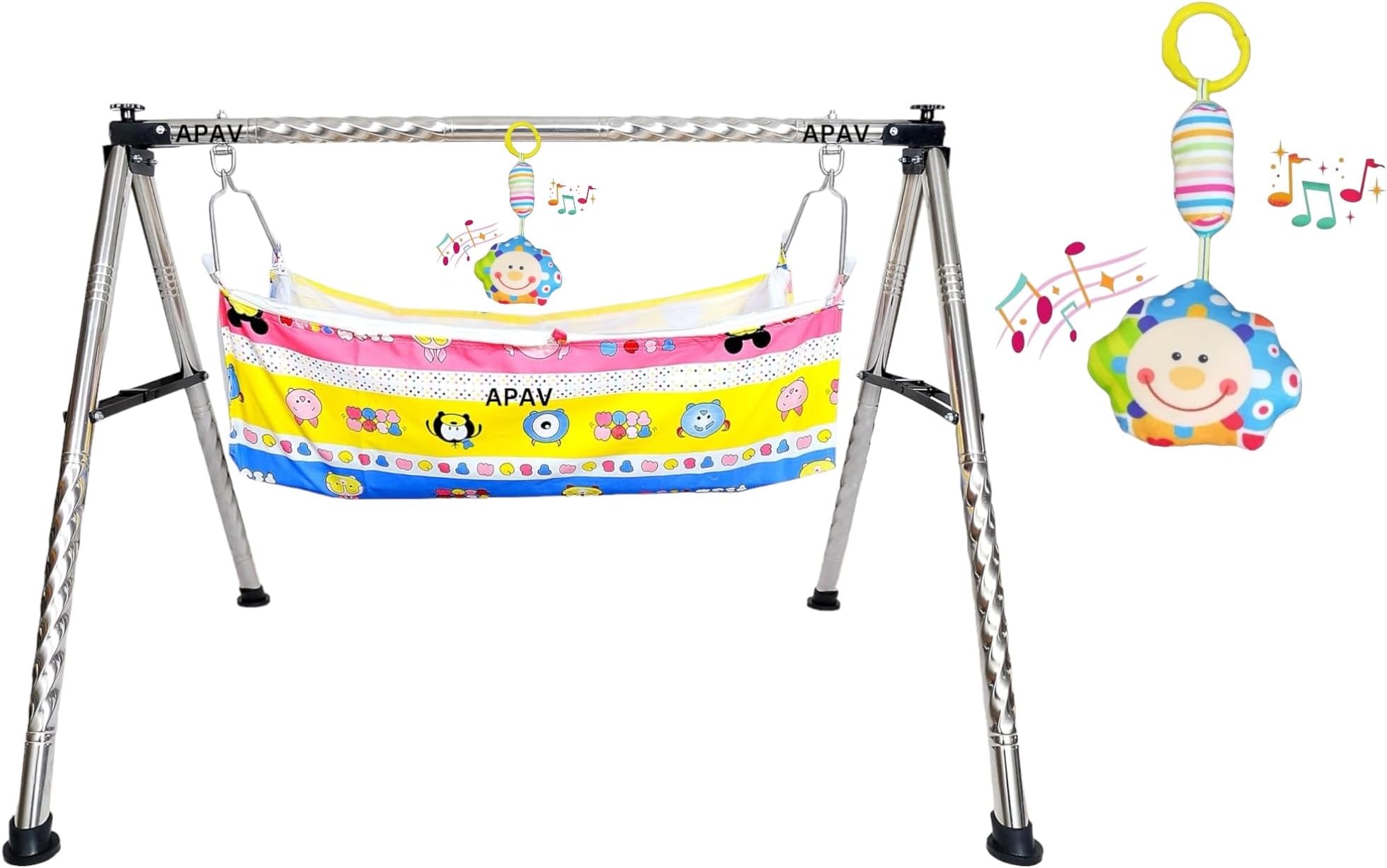 A to Z Hub Baby Cradle/ghodiyu/Swing/jhula/totitlu/uyalalu with Baby Hanging Sound Toy/Rattle Cute Toy and Cotton Cloth Hammock. (Style 1)