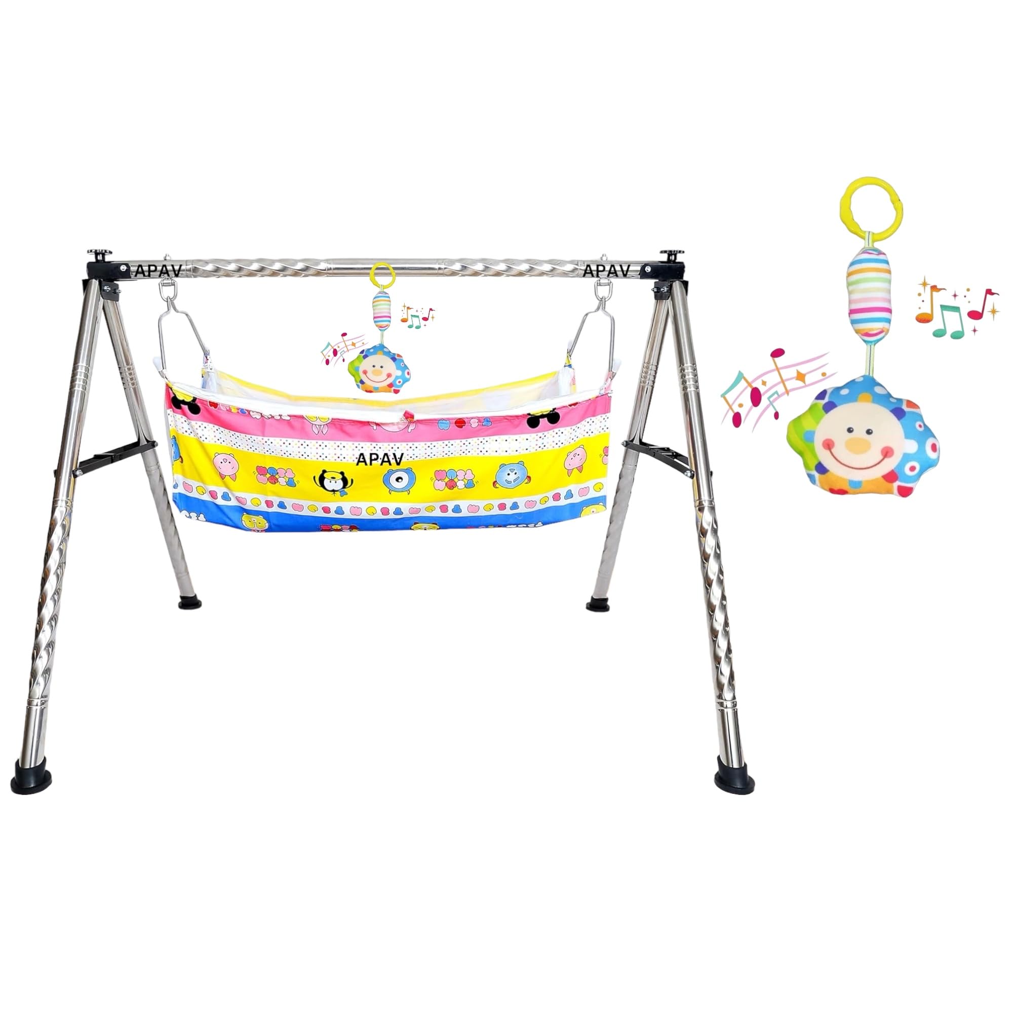 A to Z Hub Baby Cradle/ghodiyu/Swing/jhula/totitlu/uyalalu with Baby Hanging Sound Toy/Rattle Cute Toy and Cotton Cloth Hammock. (Style 1)