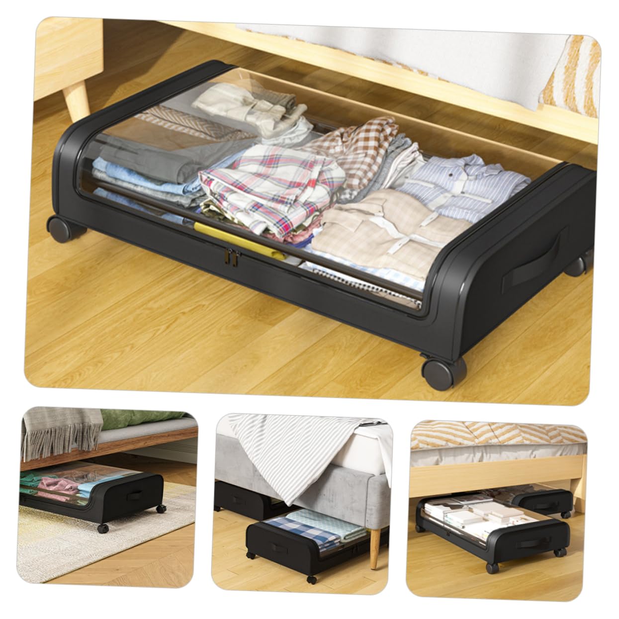 Alipis Scatola per Vestiti Sotto Letto Nera Coperchio Trasparente