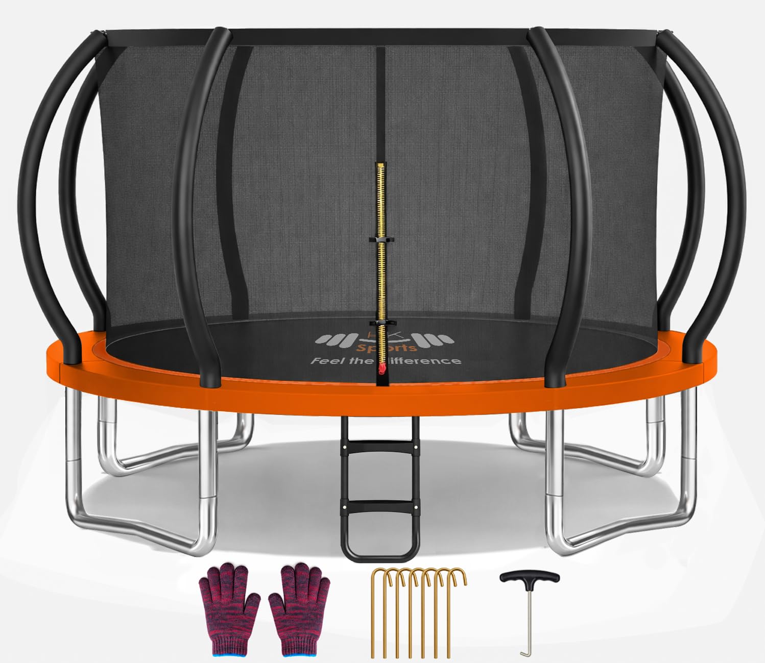 FK Sports Outdoor Trampoline 6FT/8FT/10FT/12FT Rebounder Trampolines for Toddlers, Kids & Adults with Safety Enclosure Net, Anti-tear, UV-Proof Pad, Exercise & Fitness (10ft Trampoline With Ladder)