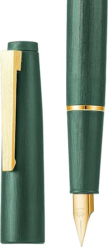 Miniatura 3 de Jinhao 80 - Pluma estilográfica de fibra cepillada verde oscuro, punta dorada extra fina iridio con convertidor de tinta, bolígrafo de escritura