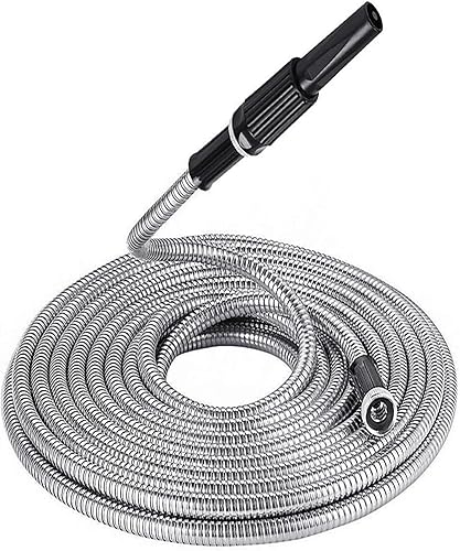 WFLNHB Manguera de jardín flexible y ligera de acero inoxidable 304, mangueras de agua de metal ligero con boquilla para portátil (25)