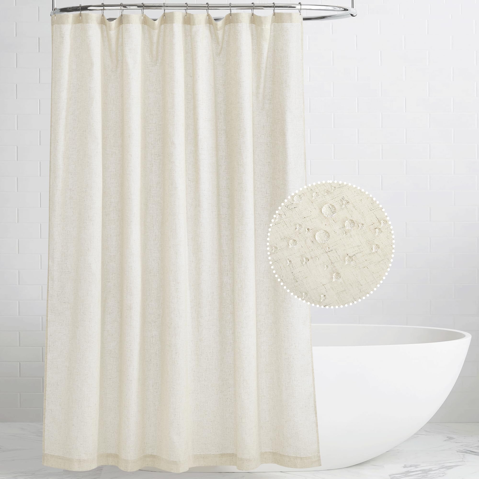 PONY DANCE Cortinas de Baño de Ducha con 12 Ganchos de Metal Cortina de Ducha de Lino Translúcido Cortina Ducha 180x180cm(AnchoxAlto) Cortina Ventana Baño Cortina Ducha Tela, Beige, 1 Pieza