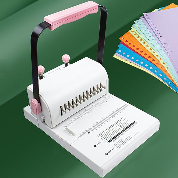 Double Coil Binding Machine, 12-Hole Punch with 20 Sheet Capacity, Pressure Adjustment & Dual-Sided Ruler for Notebooks, Cards & Craft Binding