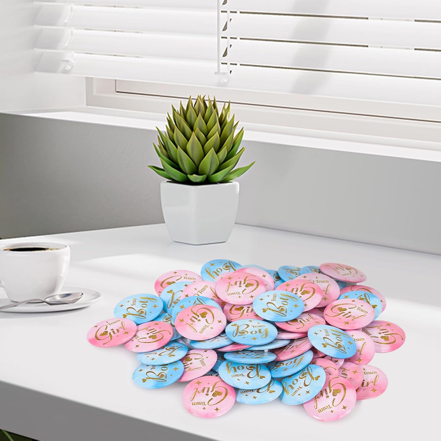 Gender Reveal Button Pins 30PCs Team Boy Team Girl Gender Reveal Pins 5CM