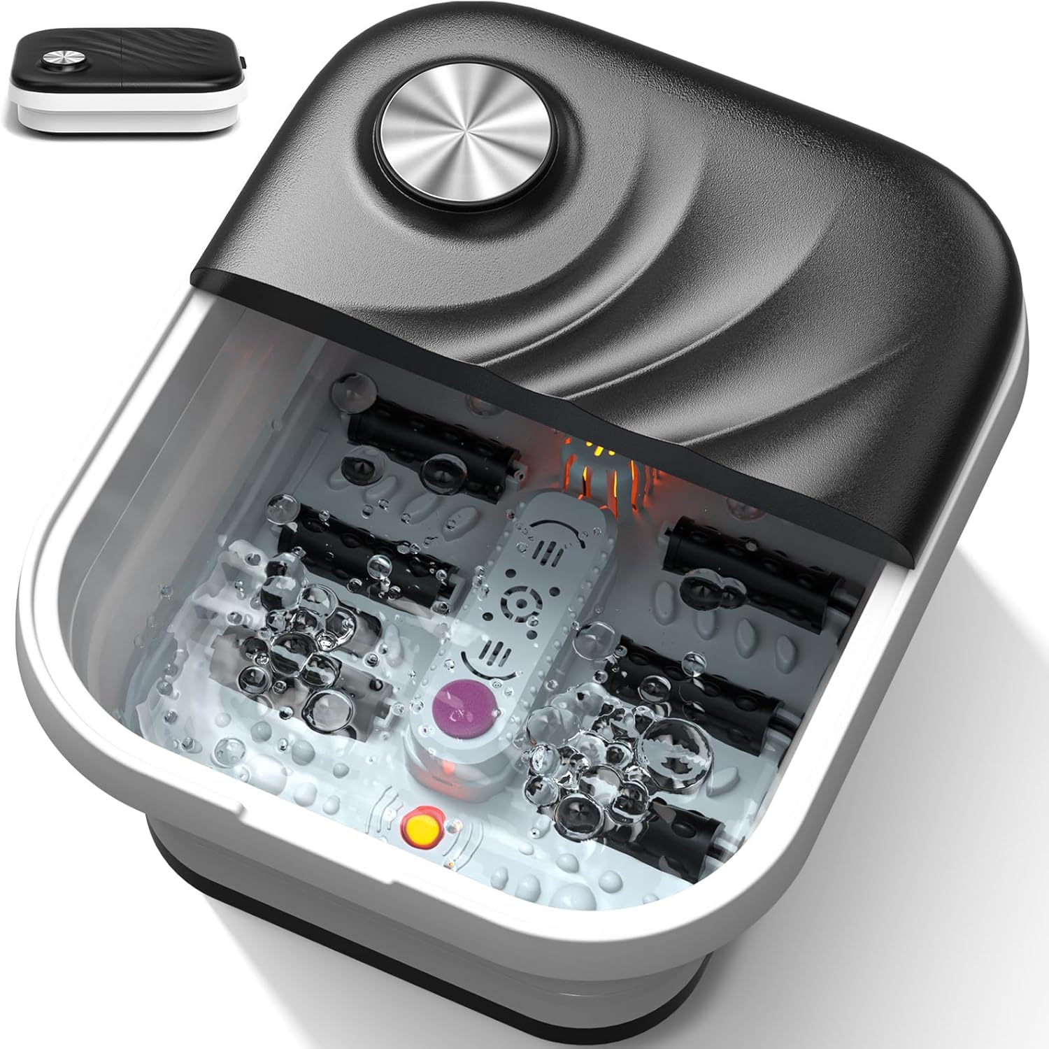 2025 New Foot Spa with Heat, Foot Bath Massager with Bubble, Red Light, Temperature Control, 6 Shiatsu Massage Rollers, Pedicure Foot Spa for Feet Stress Relief