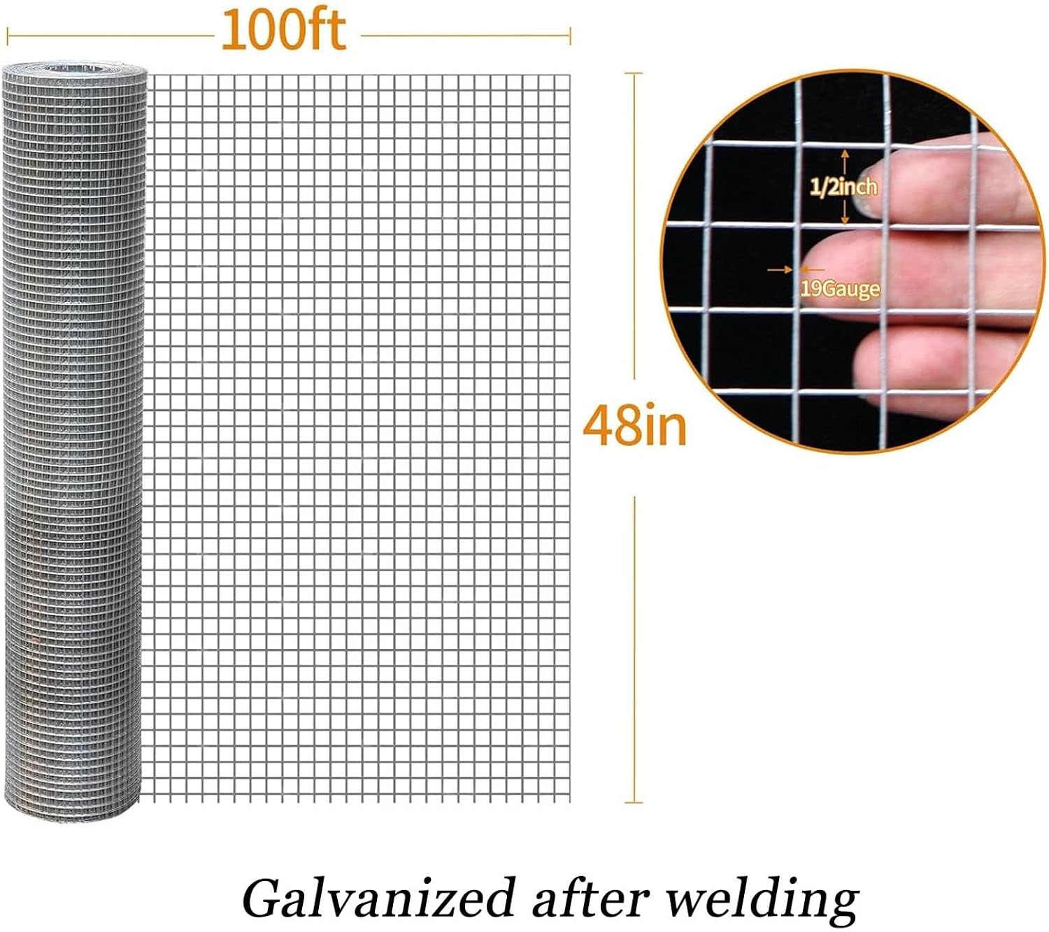 Metal 1/2 in Hardware Cloth, Heavy Duty Fence Mesh Roll, Garden Welded Chicken Wire Fencing Cage Wire, for Garden, Small Animal Enclosures, Easy to Cut(1mx8m(39inx26.2ft))
