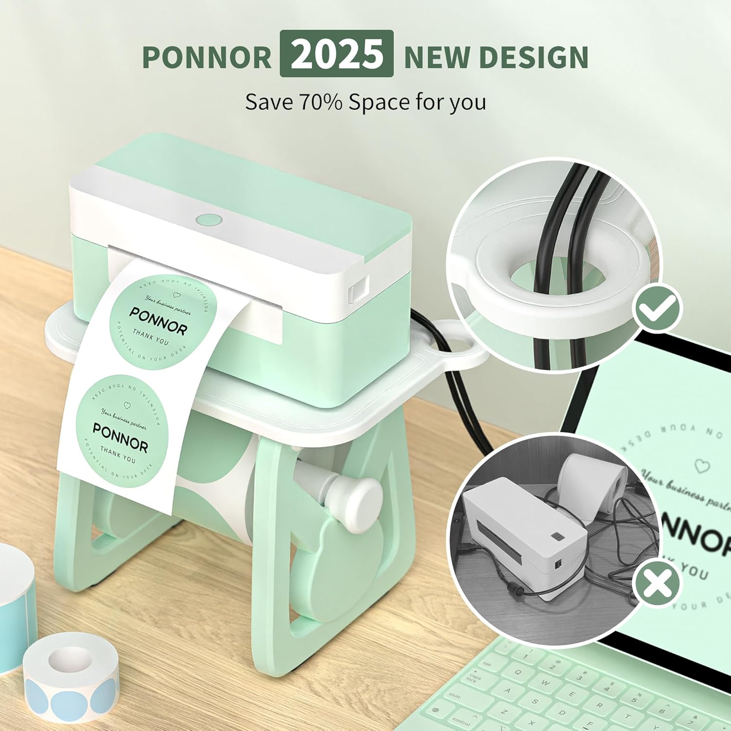 PONNOR Label Holder for Rolls and Fanfold Labels, Thermal Sticker Holder for Desktop Printer, Fragile Stickers for Shipping, Label Stand Accessory Supplies for Home, DIY, Office, Small Business(Green)