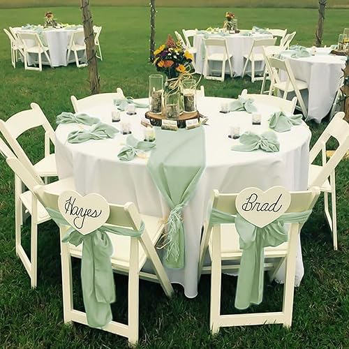 Miniatura 4 de fani 60 piezas de lazos de satén verde salvia para sillas, bandas universales para decoración de sillas en bodas, recepciones, restaurantes,