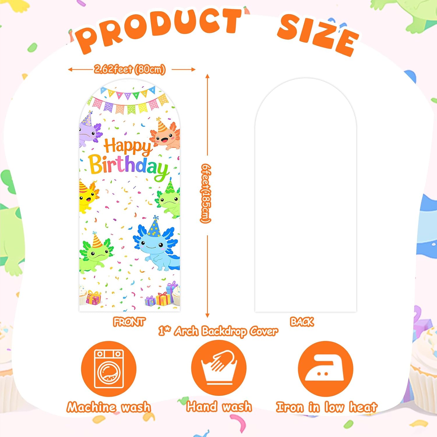 Axolotl Birthday Decorations Arch Backdrop Cover 6ft Stretch Spandex Colorful Axolotl Backdrop for Girls Cute Cartoon Animal Birthday Party Decors Supplies Photo Booth Props image 2