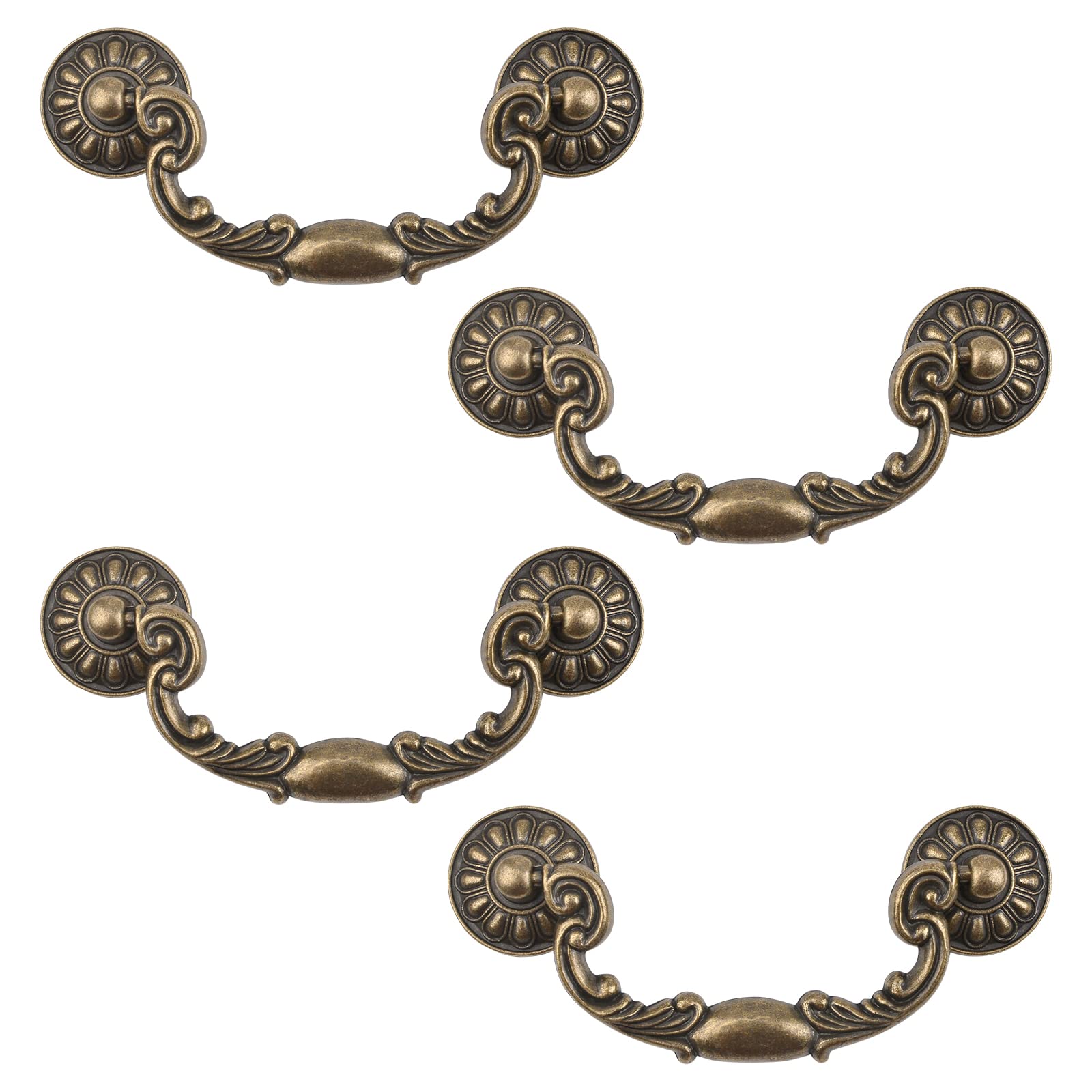 Morobor Bronze,Copper Carved Bail Drop Cabinet Pulls, 4Pcs Antique Vintage Drop-Down Bail Drawer Pull Rustic Style Pulls Handles For Kitchen, Cabinet(Antique Bronze)