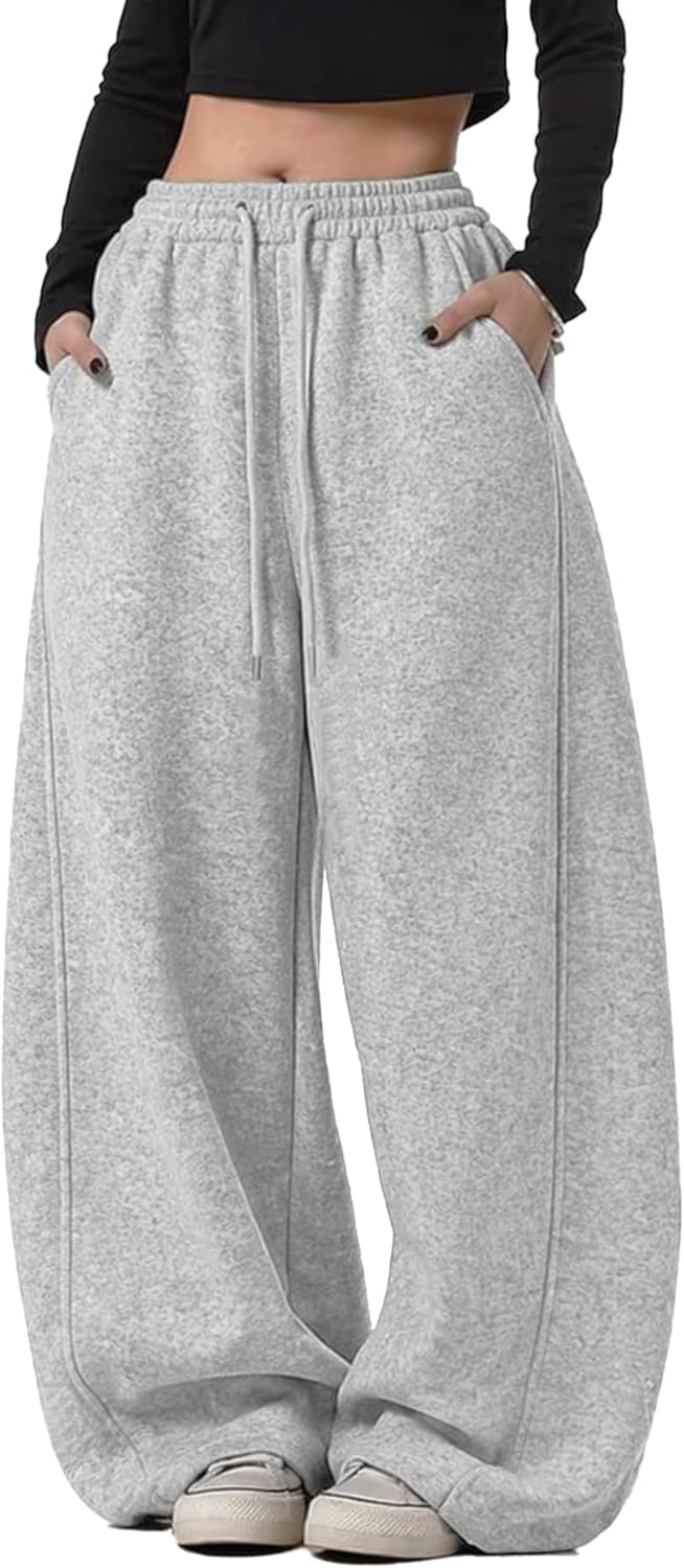 Baggy Barrel Sweatpants Wide Leg Pants for Women Men Y2K Elastic Waist Drawstring Unisex with Pockets