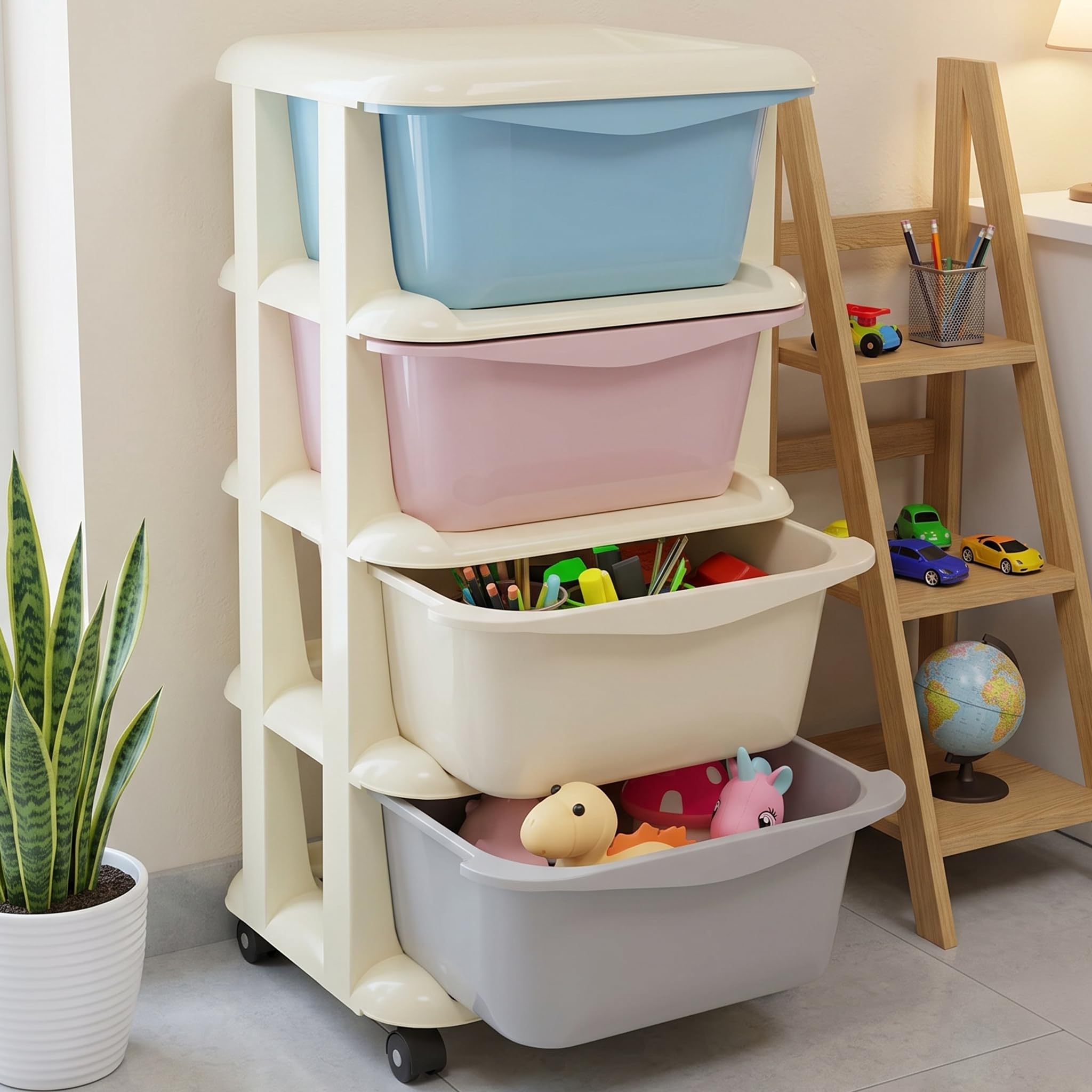 TEX-RO Modular Drawer Storage Organizer | Plastic Chest of Drawers for Kitchen Storage Cabinet | Multi-Layer Storage Drawer Cabinet & Drawers Organisers for Home, Office, Kids (Multicolor, 4 Layers)