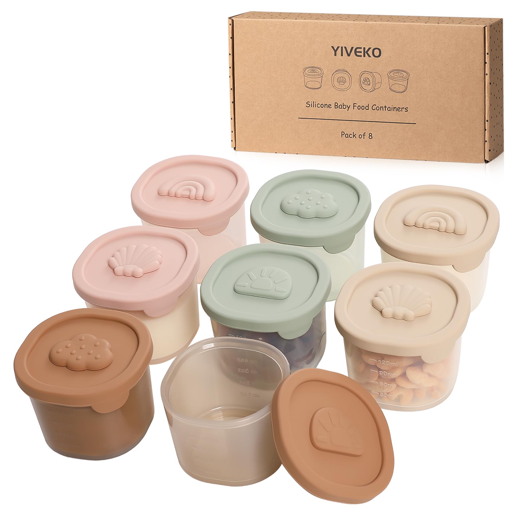 Baby Food Containers with Lids Silicone Baby Food Storage Containers for Infants & Toddlers, Leakproof Freezer-Safe Reusable Baby Food Jars for Breastmilk & Solid Foods, 4oz Silicone Containers 8PK