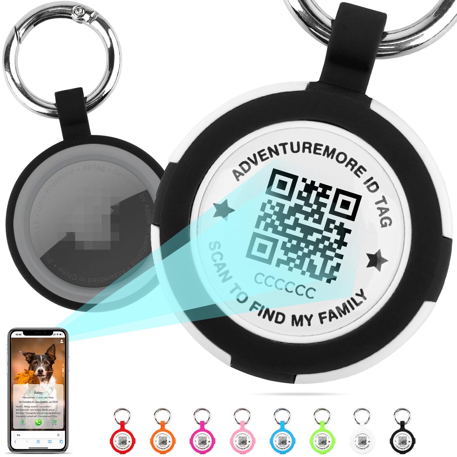 ADVENTUREMORE Tags Holder with QR Code Dog Tag, Tags Case with Anti-Lost O-Ring, Waterproof Dustproof Tags Keychain Holder for Kids, Pets, Bags, Keys