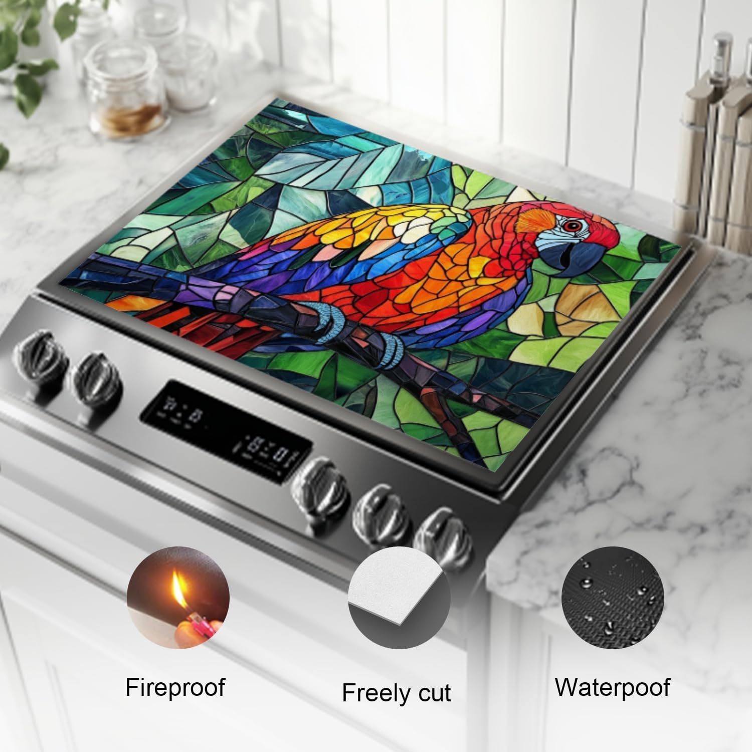 Stove Top Covers For Electric Stove,Colorful Parrot In Mosaic Of Glassy Hues Stove Mat For Glass Cooktop Protector,Extra Large Oven Range Top Cover 28X20In