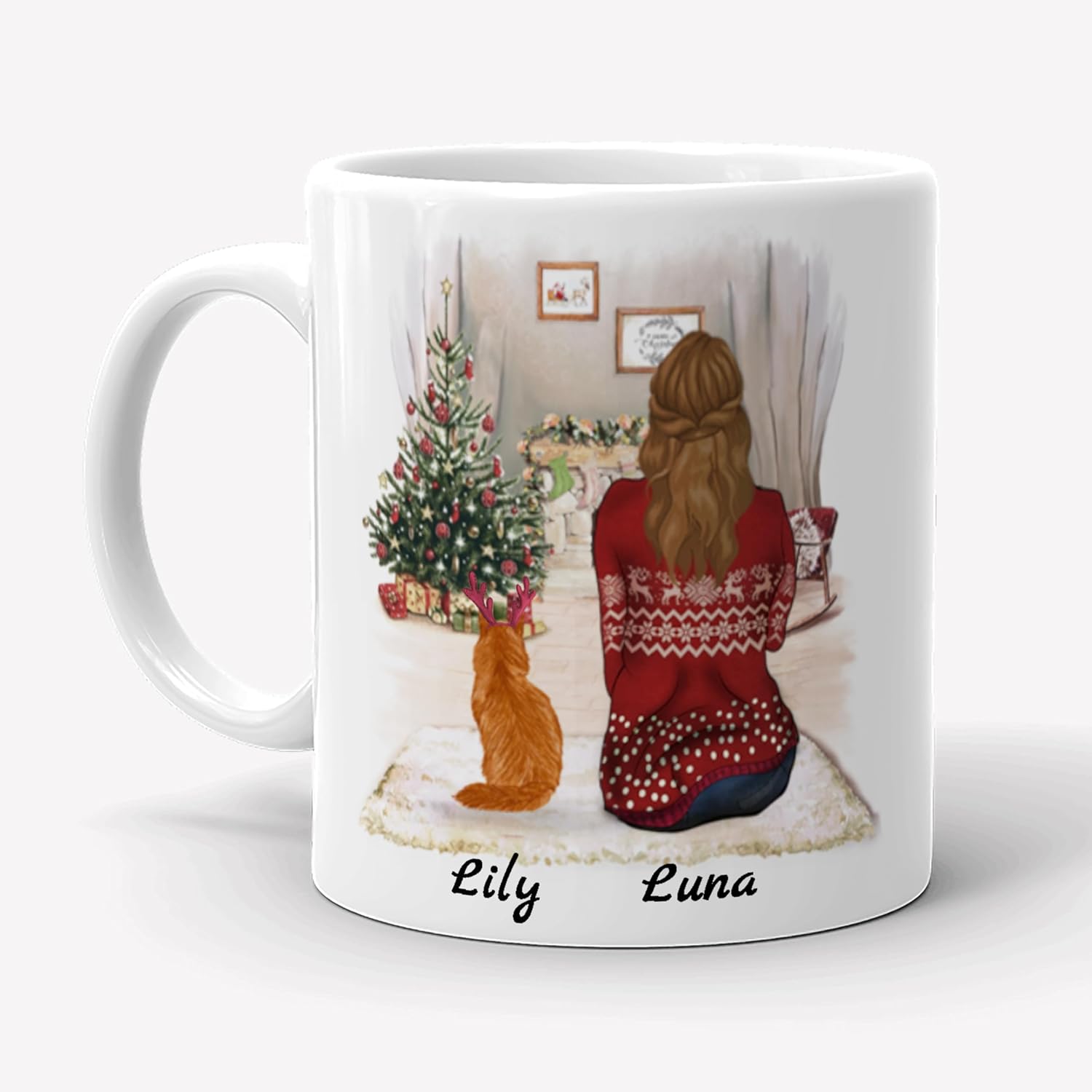 Personalized Cat Lover Mug - Custom Name Ceramic Cup 11oz, Gift For Cat Owners & Kids