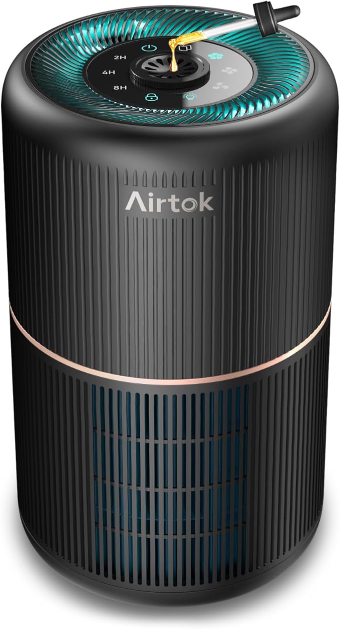 AIRTOK Luftreiniger, Luftreiniger Allergiker mit Aromatherapie, HEPA Luftfilter gegen Schimmel Staub Pollen Ger&uuml;che, 99,97% Entfernung bis 0,1 Mikrometer, Nachtlicht, Kindersicherung, Timer, 25dB