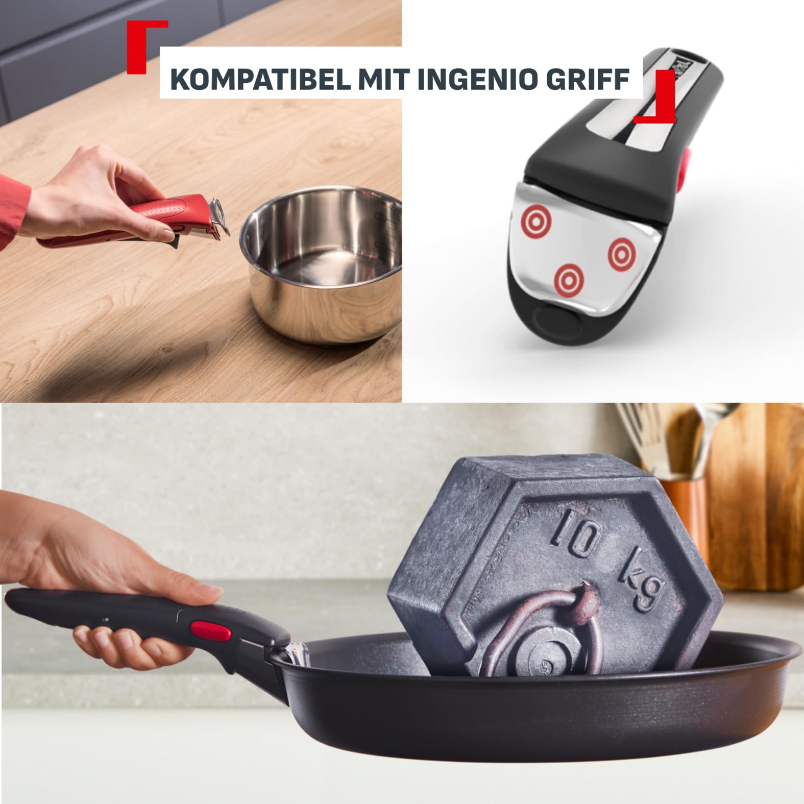 Tefal Ingenio Comfort Max 4-tlg. Pfannen-Set, unversiegelt | extrastarker Boden, platzsparend, für alle Herdarten, sicherer Griff, mühelose Reinigung, Edelstahl, L968S434