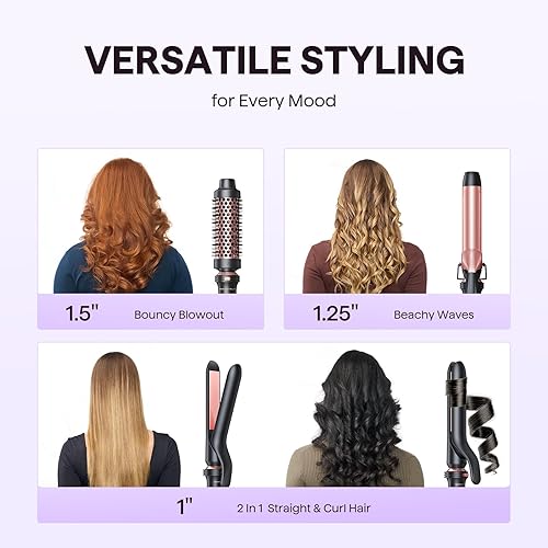 Miniatura 2 de Wavytalk Juego de rizadores 3 en 1, rizador múltiple, juego de rizador con cepillo redondo calentado, alisador de pelo de plancha plana, rizador