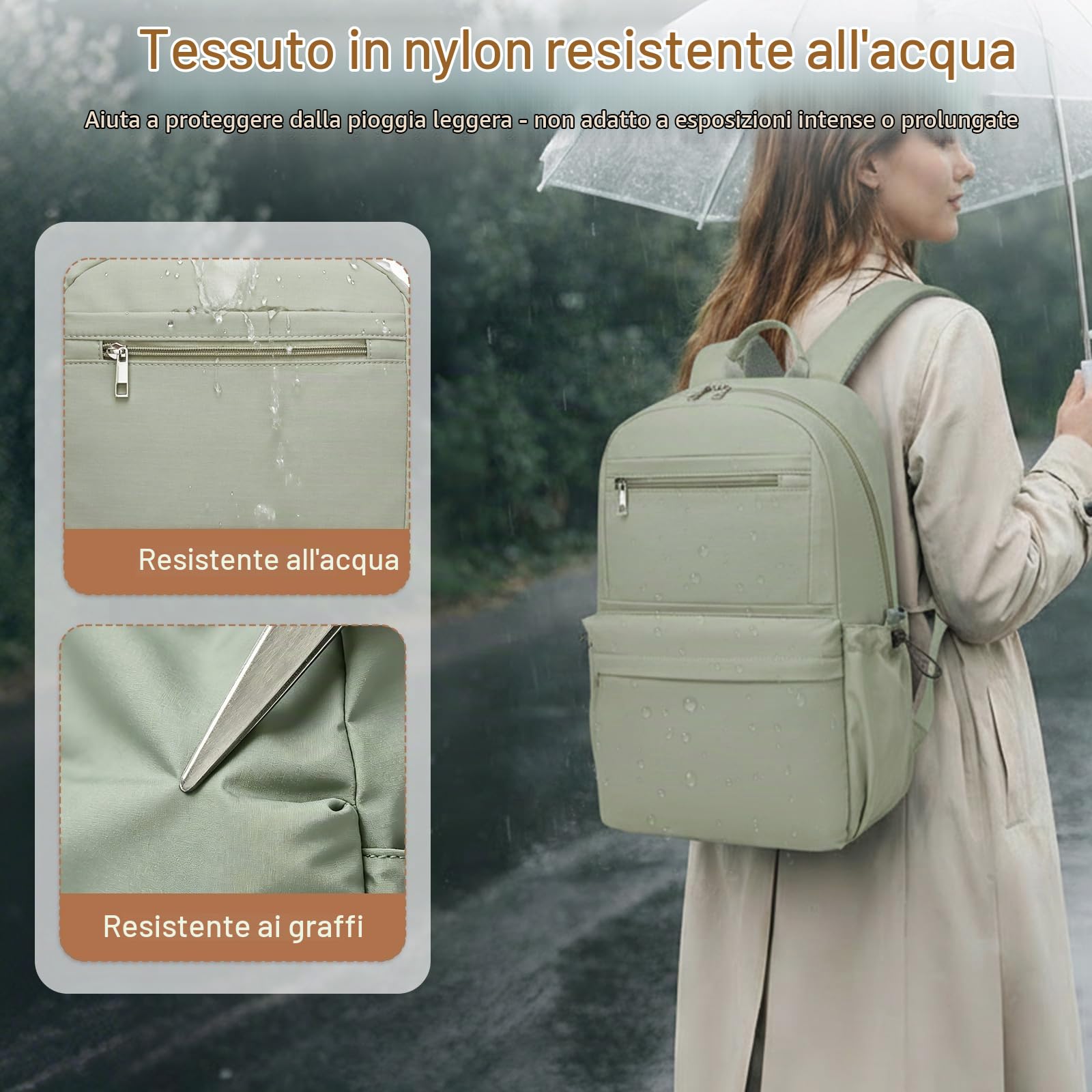 KONO Zaino Donna Porta PC 15,6 Pollici Leggero Impermeabile, Zaino Scuola e Università, Casual da Viaggio e Lavoro - Verde