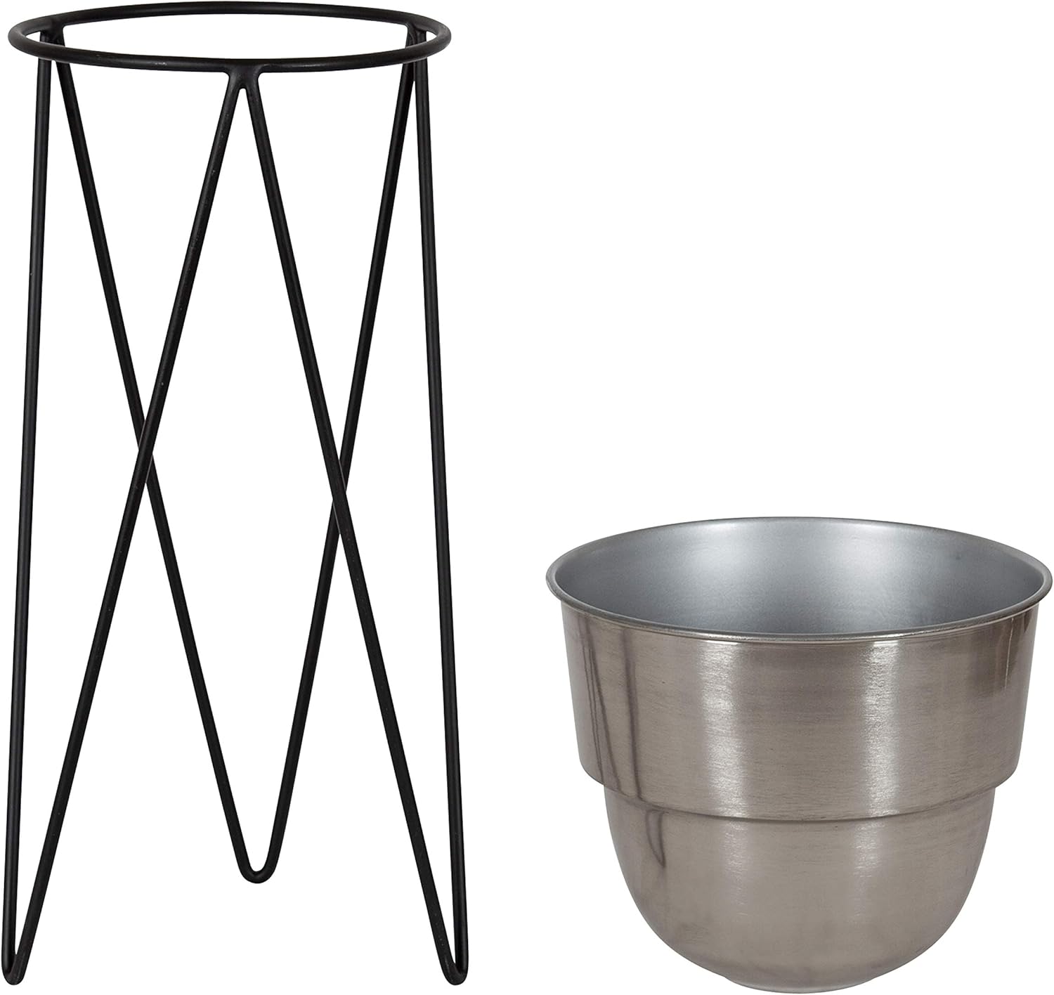 Kate and Laurel Mantua Modern Metal Planter Set, Set of 2, Black and Silver, Decorative Planter with Stand Collection