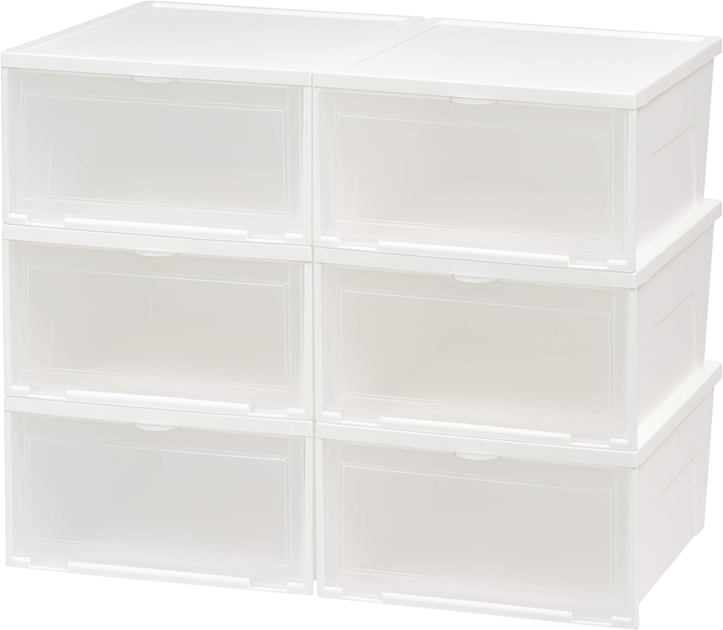 IRIS USA NSSb-W Front Entry Stacking Shoe Box, Wide, White, 6 Pack