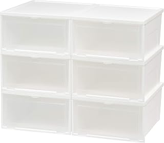 IRIS USA NSSB-W Front Entry Stacking Shoe Box, WIDE, White, 6 Pack