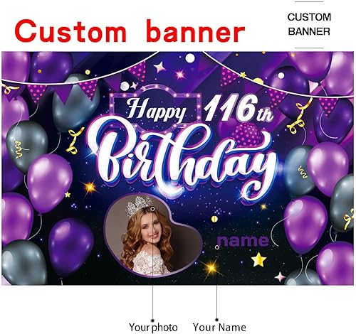 Vista 14 de Cartel personalizado de decoración de cumpleaños número 116 con temática de castillo y princesa, pancarta de tela personalizada para suministros