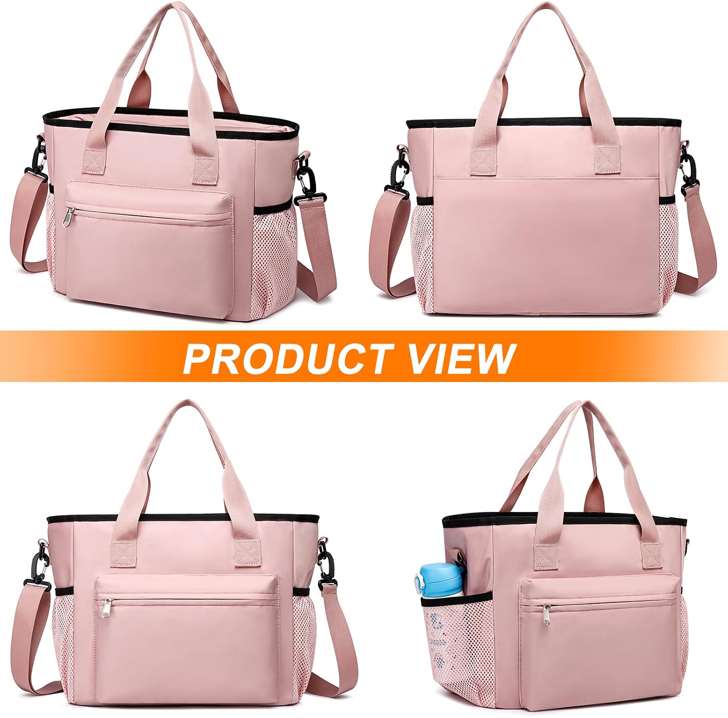 Insulated Lunch Box for Women Men Adults,Adjustable Shoulder Strap Reusable Lunch Bag for Office Work Picnic Camping Beach Outdoor Large Lunch Bag-Pink