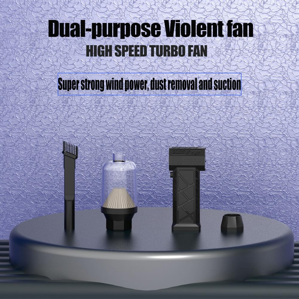 Hi-HONX Compressed Air Duster, 130000 RPM Portable Mini Hand Powerful Jet Blower, Cordless Electric Air Duster Turbo Fan, High-Speed Air Blower with 4 Gear for Car, Cleaning, Camping, Outdoors