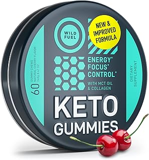 MCT Oil Keto Gummies Collagen Metabolism Booster - Pre Workout Gummy Energy Chews Keto Candy - Physical and Mental Energy, Low Carb, Low Calorie - 60 Cherry Collagen Gummies For Women and Men