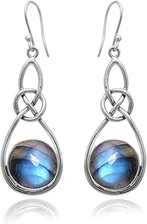 Veracity Jewelry Labradorite Earrings for Women - 925 Sterling Silver Green Blue Flash Labradorite American Fashion Earrings - Navajo Fashion Labradorite Chunky Earrings for Women's Gift - Birthday Anniversary Wedding Gift for Her Earrings (VSE-273)