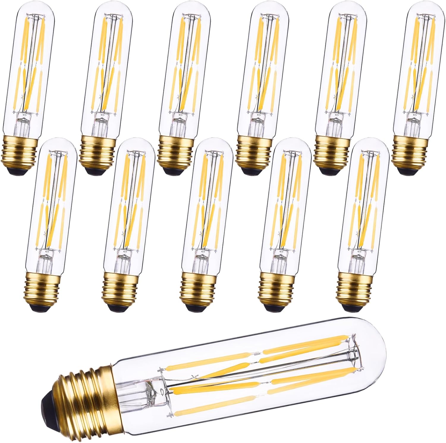 T10 LED Tubular Light Bulbs E26 Dimmable Warm White 2700K 8W Classic Edison Bulbs for Desk Lamp,Pendant Lights,12-Pack