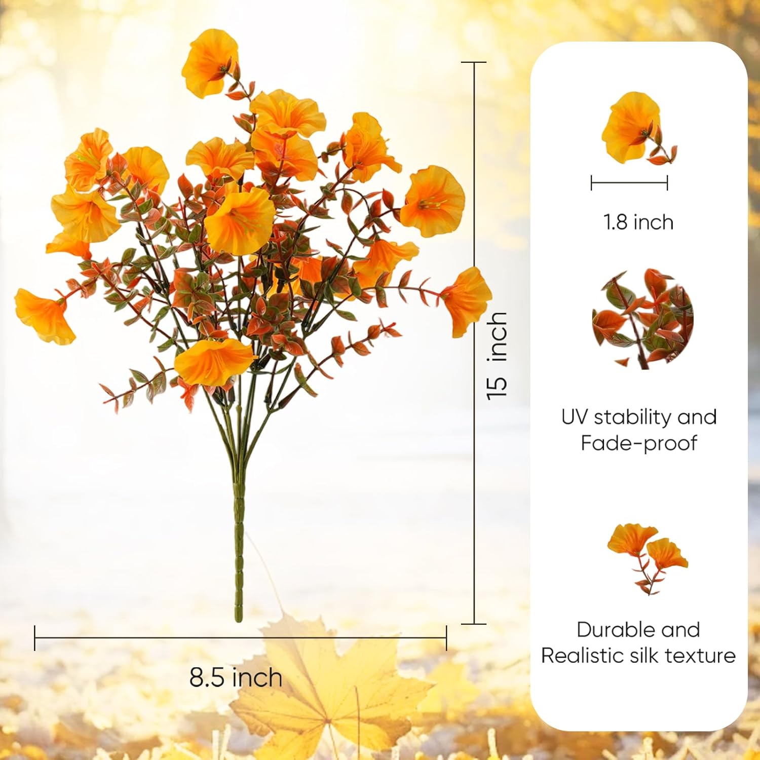 Artificial Fall Flowers for Outdoors, 10 Bundles Fake Faux Fall Flowers UV Resistant Fall Decor Plants for Home Porch Garden Patio Decoration (Fall Yellow) - Image 2