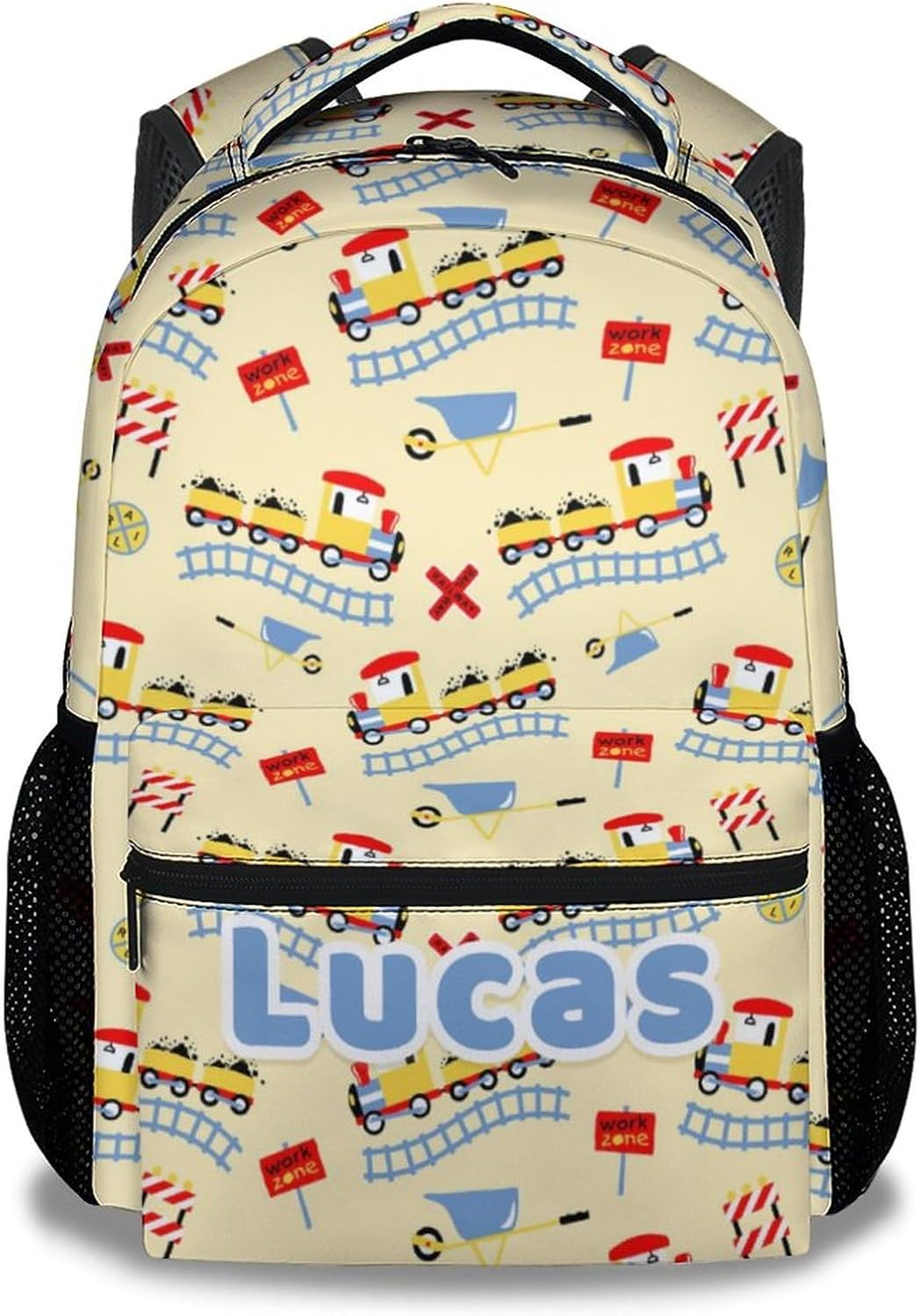 Train School Backpack for Boys Girls, 16 Inch Blue Backpacks for Kids 6-12 Years, Lightweight Cartoon Bookbag for Travel